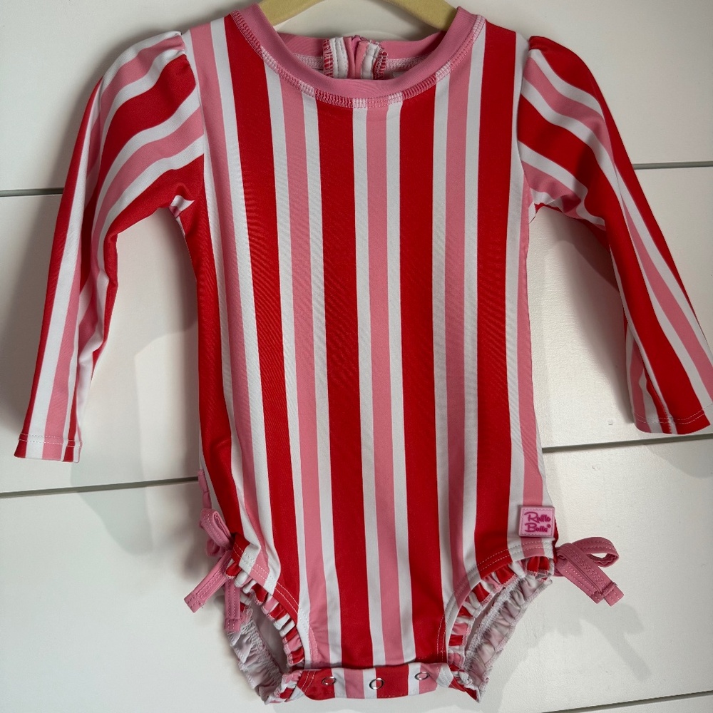 Ruffle Butts One Piece Long Sleeve Rash guard Candy Stripe 12-18 mo